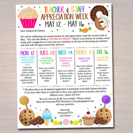 Editable Sweet Candy Theme Teacher Appreciation Invitation Newsletter, Printable Appreciation Week Events, Take Home Flyer, INSTANT DOWNLOAD