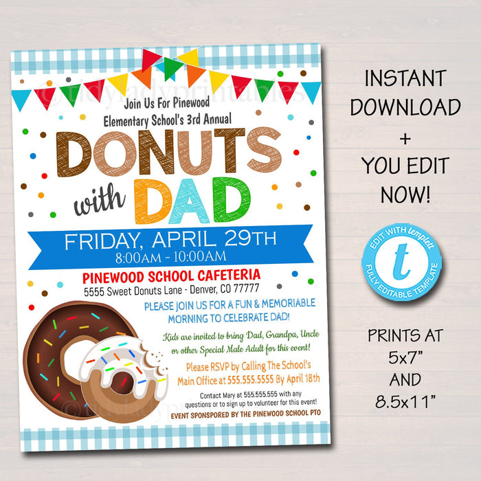 Donuts With Dad Event Invitation - Editable Template