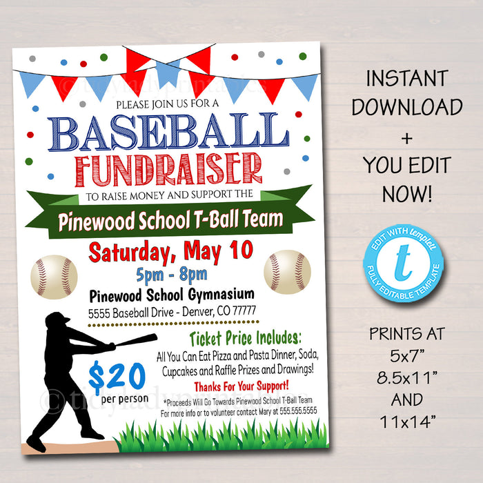 Baseball Team Fundraiser Event Flyer - Editable Template