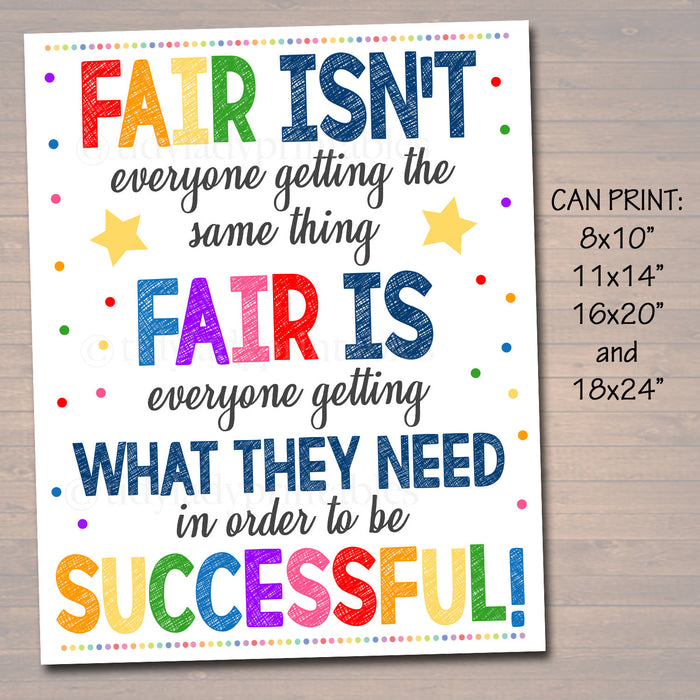 Fair Isn't Getting Same Thing To Be Successful, School Counselor Office, Growth Mindset Classroom Poster, School Decor, Teacher Printables
