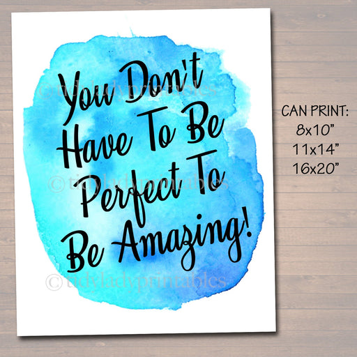 Inspirational Watercolor Printable Poster, School Counselor Teacher Social Worker Classroom Blue Office Decor, Don't Have to Be Perfect Art