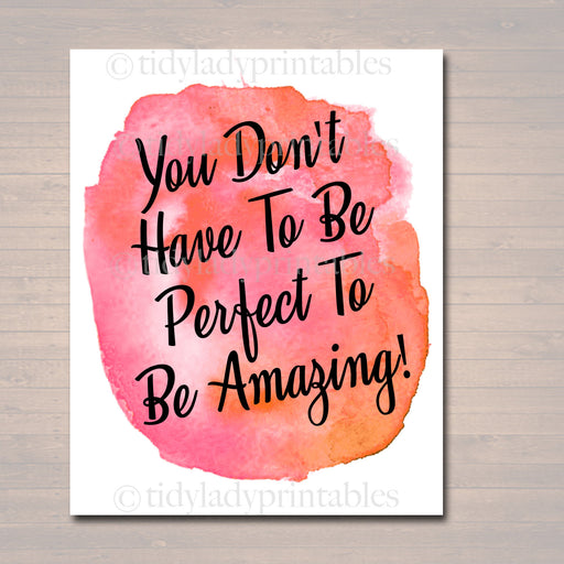 Inspirational Watercolor Printable Poster, School Counselor Teacher Social Worker Classroom Pink Office Decor, Don't Have to Be Perfect Art