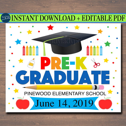 EDITABLE DATE Pre-K Graduation Photo Prop, Last Day End of School Chalkboard Poster, Boy PreK Graduate Sign, School Pic DIY Instant Download