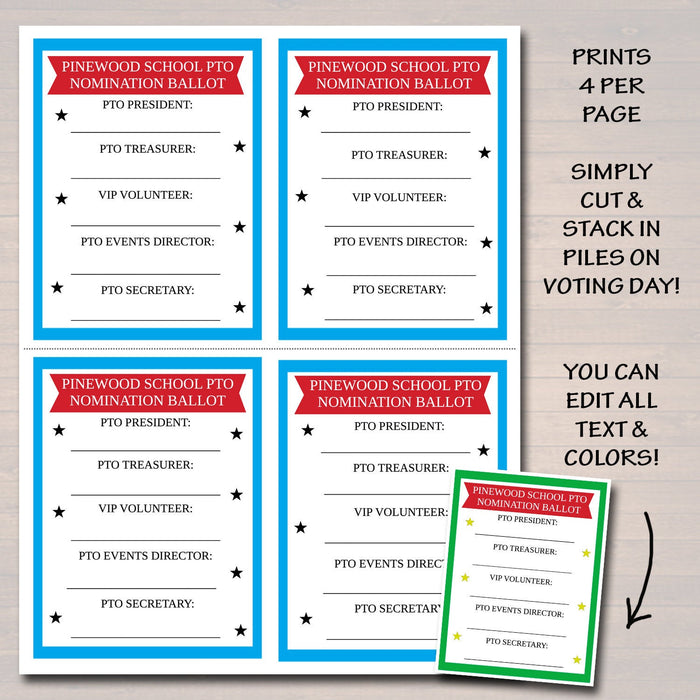 PTO - PTA Voting Election Flyer and Ballot Printable Sheets
