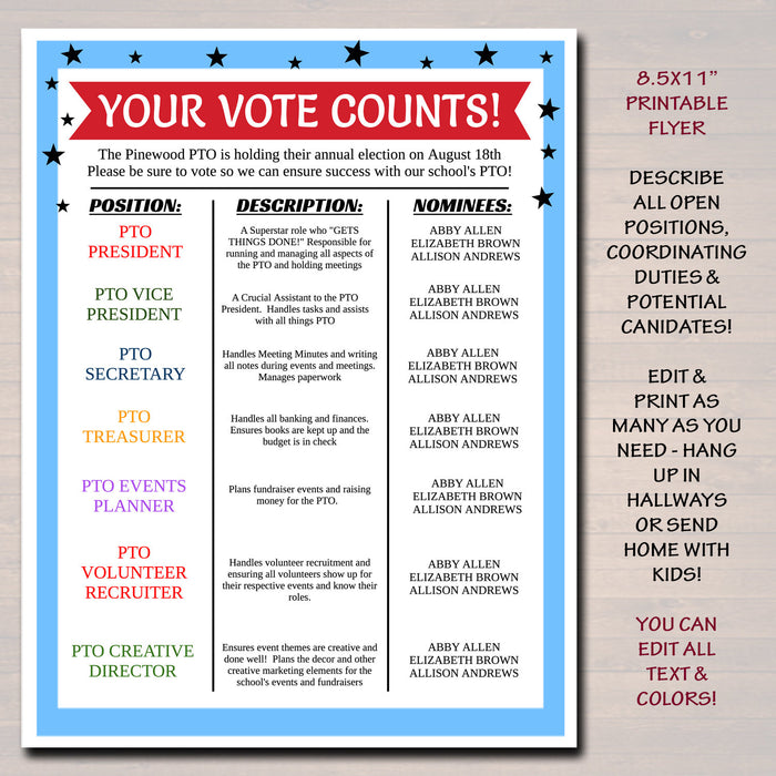PTO - PTA Voting Election Flyer and Ballot Printable Sheets