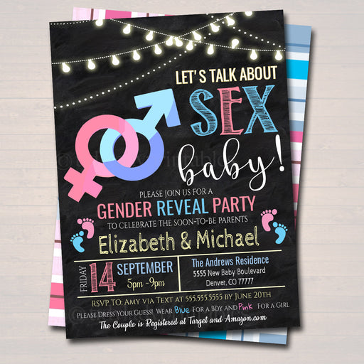 EDITABLE Gender Reveal Party Invitation, Baby Sprinkle, Coed Couples Baby Shower Let's Talk About Sex Baby Funny Invite, Team Pink Team Blue