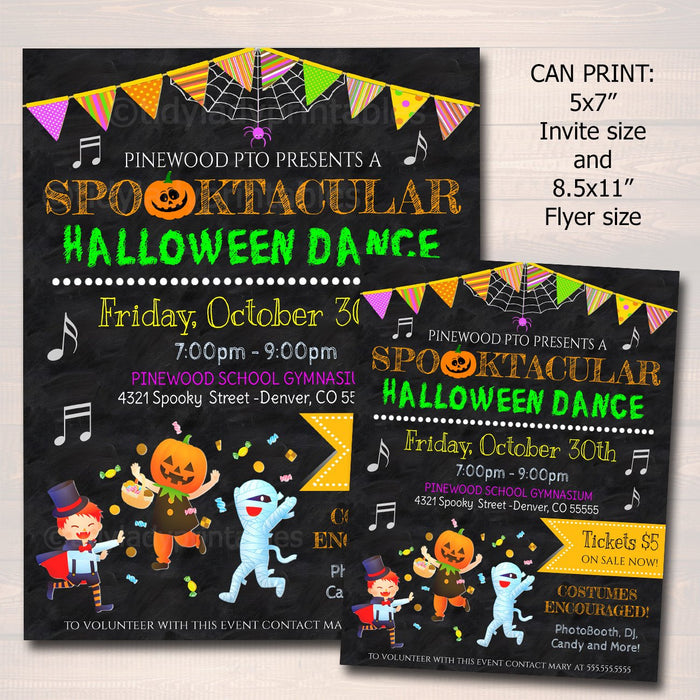 Halloween School Dance Flyer Party Invite, Church Community Event, Fundraiser Dance, pto pta,
