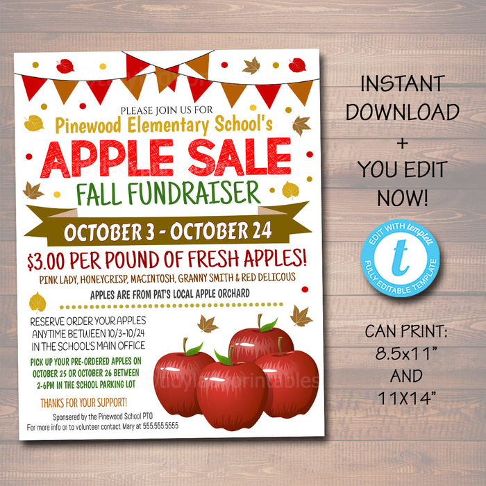 Apple Sale Fundraiser Flyer/Poster Printable Invitation, Community Halloween Event, Church School Pto Pta, Fall Harvest Festival