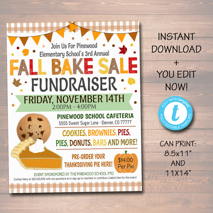Fall Bake Sale Flyer, Festival Fall Harvest Flyer/Poster Printable Halloween Invitation, Fall Carnival, Church School Fundraiser