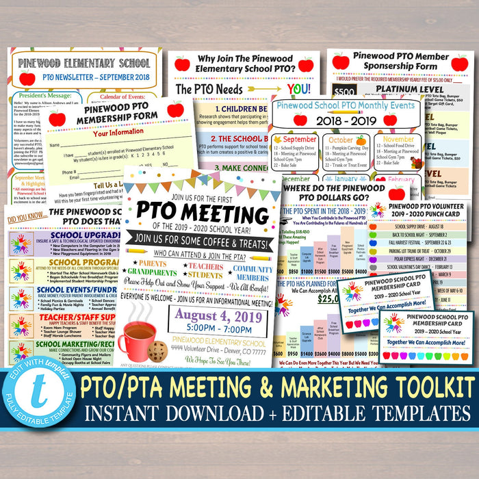 SAVE 40% Editable PTO PTA Forms, Meeting Flyer, Volunteer Membership Signup, Marketing School Fundraiser Event, Sponsorship School Calendar