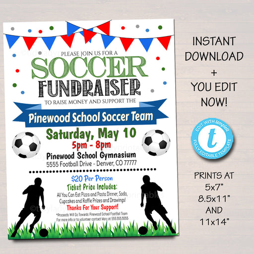 EDITABLE Soccer Fundraiser Flyer, Printable PTA PTO Flyer, School Benefit Fundraiser Event, Poster Digital, Soccer Banquet Party Invitation