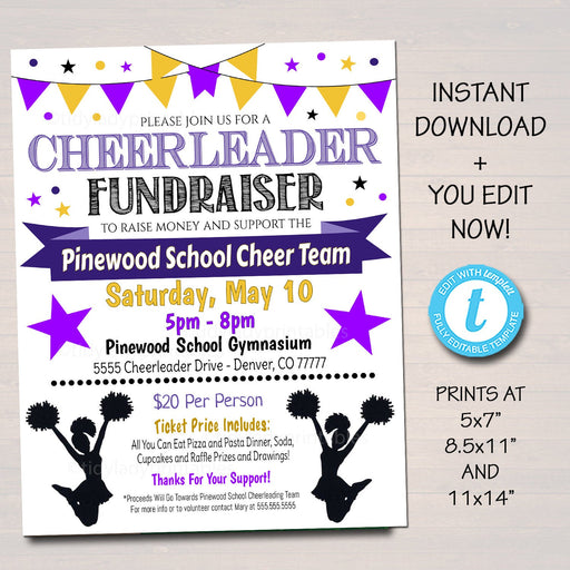 EDITABLE Cheerleader Fundraiser Flyer, Printable PTA PTO Flyer, School Benefit Fundraiser Event Poster Digital, Cheer Team Party Invitation