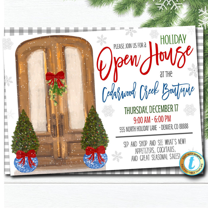 Holiday Open House Invitation, Christmas Boutique Shopping Event Ginger Jar Southern Style Small Business, DIY Editable Template, Download
