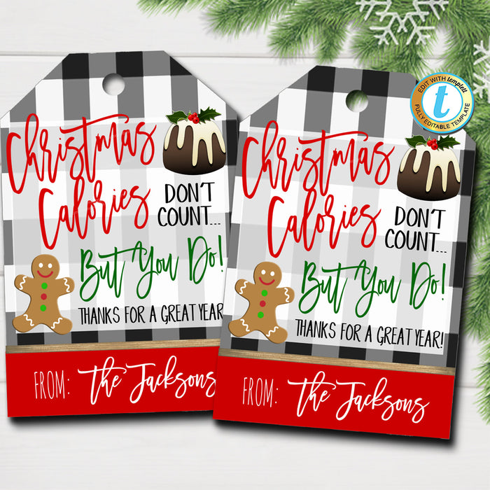 Christmas Gift Tags, Holiday Calories Don't Count, Candy Chocolate Cookie Treat Gift Tag, Secret Santa Teacher Staff, DIY  Template