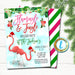 Christmas Invitation, Flamingo Flamingle and Jingle Party, Tropical Preppy Christmas in July Luau Beach Invite, Editable Template Download