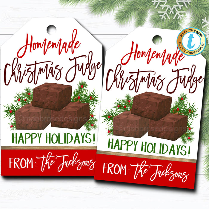 Christmas Gift Tags, Chocolate Fudge, Holiday Candy Homemade Bakery Treat Gift Tag, Secret Santa Teacher Xmas Label, DIY  Template
