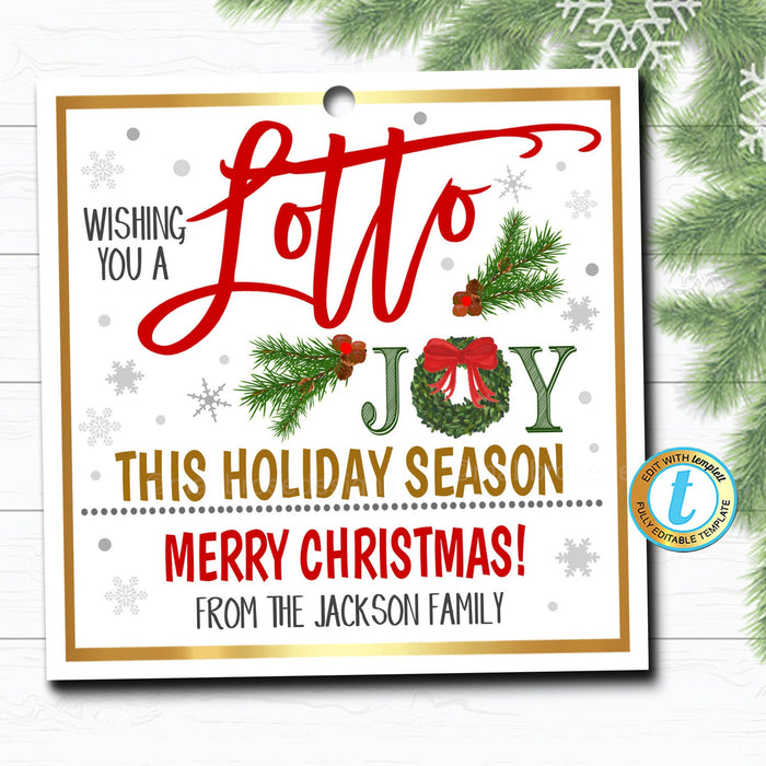 Christmas Lottery Ticket Gift Tag, Wishing you a Lotto Joy, Holiday Teacher Staff Employee Tag, School Pto Pta Xmas, DIY  Template