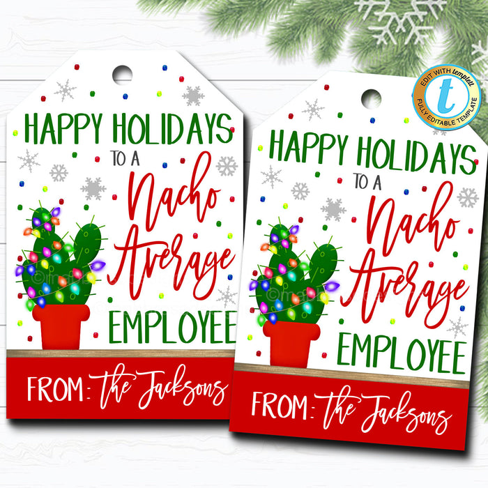 Christmas Gift Tags, Nacho Average Holiday, Fiesta Feliz Navidad Gift Label Employee Staff Appreciation Salsa Xmas Tag DIY  Template