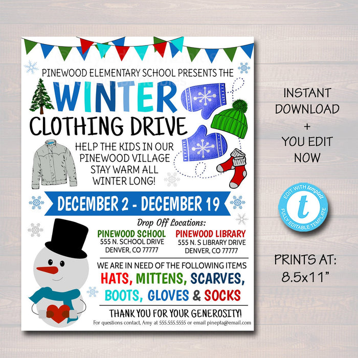 Winter Clothing Drive Flyer Printable Invitation Template