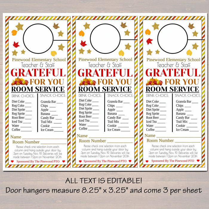 Thanksgiving Appreciation Room Service Door Hanger | Editable Template