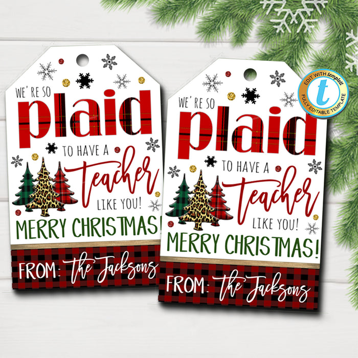 Christmas Gift Tags, So Plaid to Have a Teacher Like You, School pto pta, Holiday Appreciation, Blanket Socks Mitten Tag,  Template