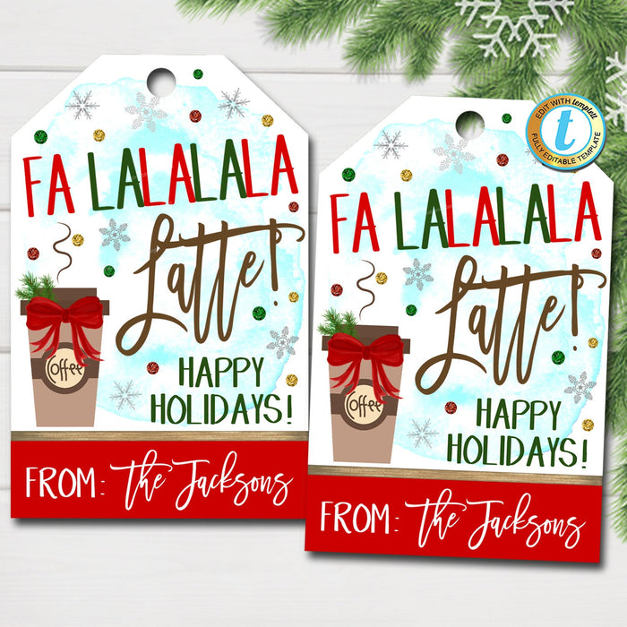 Christmas Gift Tags, FaLalala Latte Christmas Coffee Card Gift Tag, Secret Santa, Employee Teacher Staff School Nurse, DIY  Template
