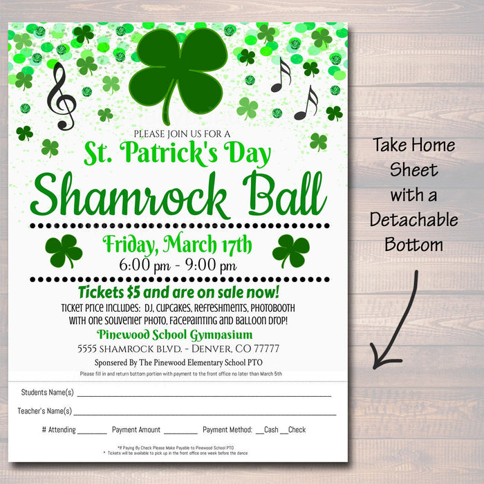 St. Patricks Day Dance Set School Dance Flyer Party Invite