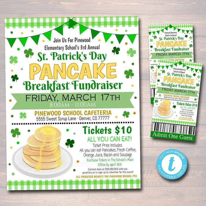St. Patricks Day Pancake Breakfast Fundraiser Flyer and Ticket Set