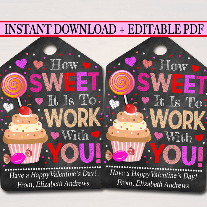 Valentines Day Coworker Favor Tags, Company Staff Appreciation Labels, Printable INSTANT + EDITABLE, Valentine Candy Cookie Treat Gift Tag