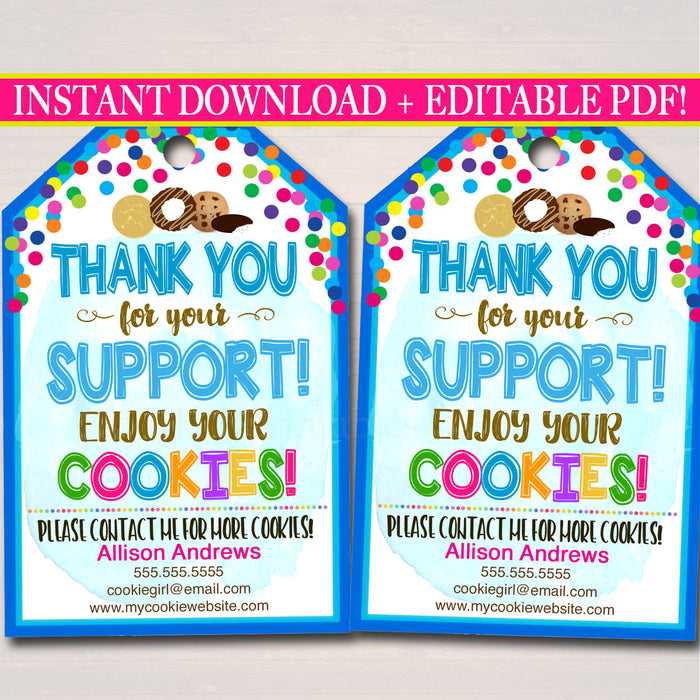 Cookie Thank You Tags, Scout Cookie Thank You Note