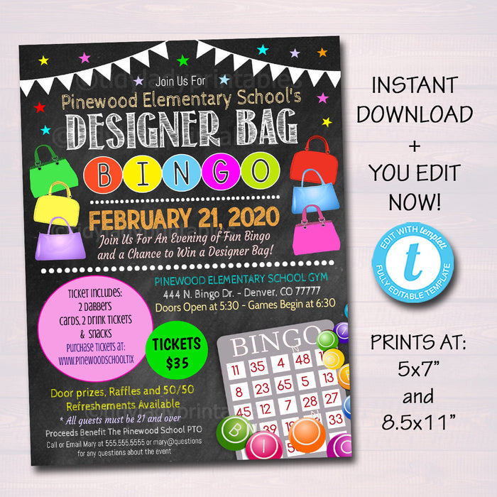 Designer Bag Bingo Night Flyer Printable Template