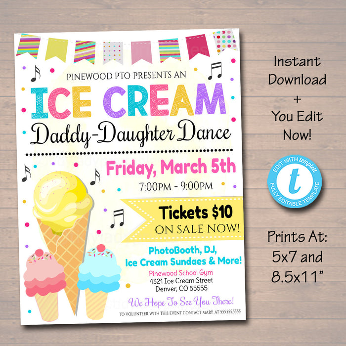 Daddy Daughter Ice Cream Themed Sweetheart Dance Flyer - Invite