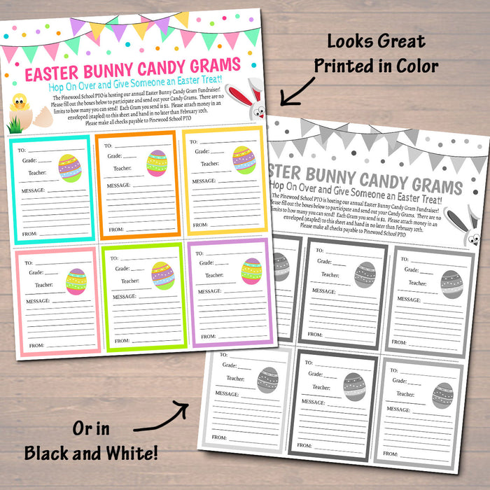 Easter Candy Gram Flyer, School Fundraiser Template, Easter Bunny Candy Church Community Event, School Pto Pta, Printable Editable Template
