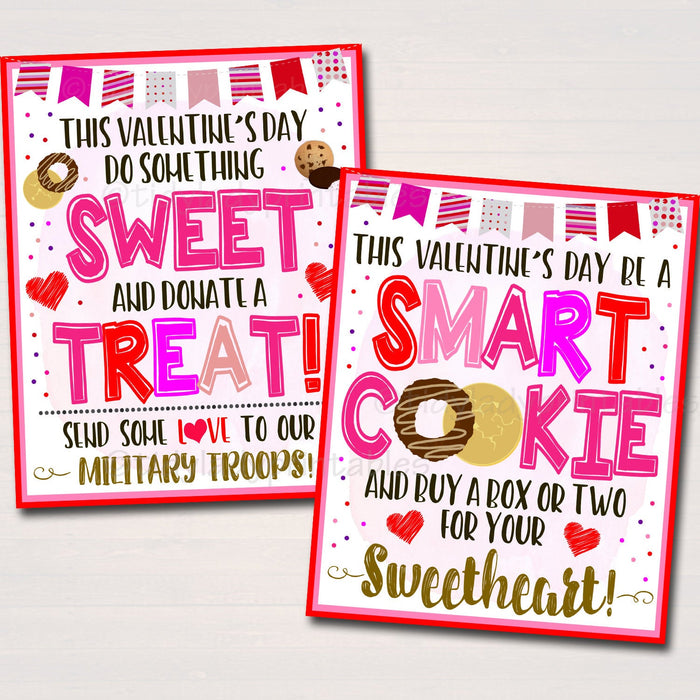 Valentine's Day Cookie Signs, Printable Cookie Posters Set of 2, Cookie Military Fundraiser, Cookie Drop Booth Banner, INSTANT DOWNLOAD