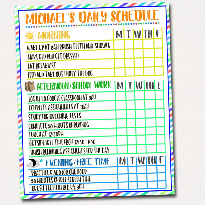 Printable Homeschool Schedule - Kids Student Calendar Planner Printable Template