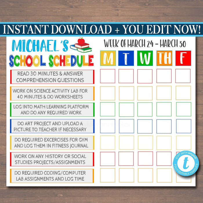 Kids Student Calendar Planner Printable