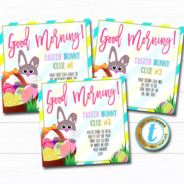 Easter Bunny Scavenger Hunt Game - Printable Clue Cards, Kids Easter Morning Letter From Easter Bunny - DIY Instant Download Editable Template