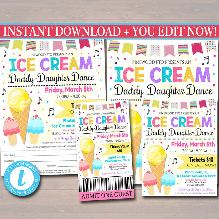 Daddy Daughter Ice Cream Themed Sweetheart Dance Set - Editable Template