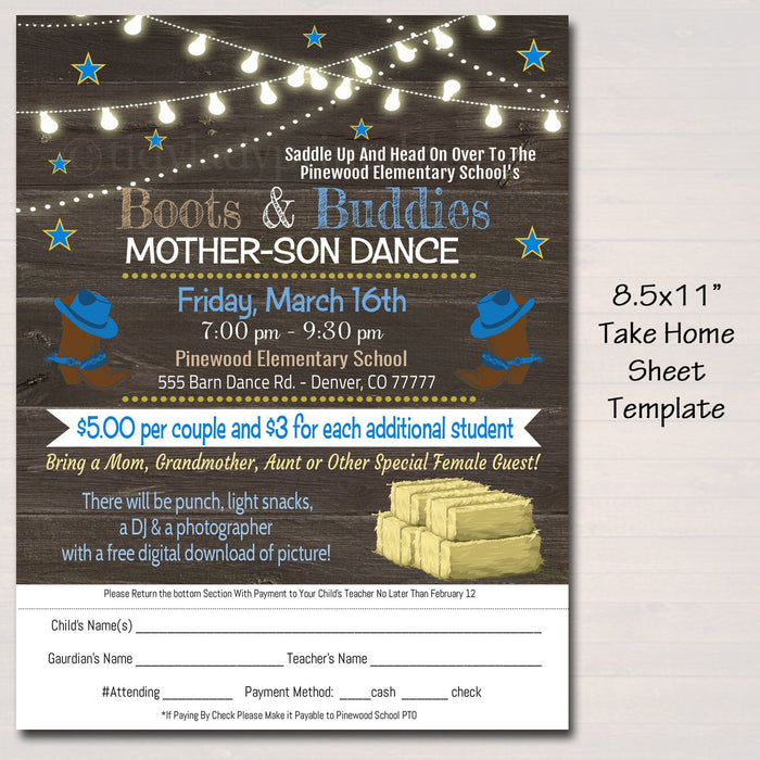 Mother Son Barn Dance Set School Dance Flyer Invite Ticket