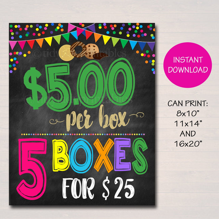 Cookie Price Sign, 5 dollars per box 5 for 25, Cookies Sold Here, Printable Cookie Booth Poster, Sale Fundraiser Display, INSTANT DOWNLOAD