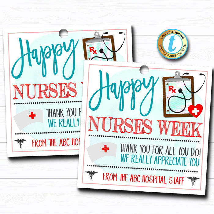 Nurse Appreciation Gift Tag - Thank You Frontlines Worker - Medical Hospital Staff Doctor Gift, Nurse Appreciation Week DIY Editable Template
