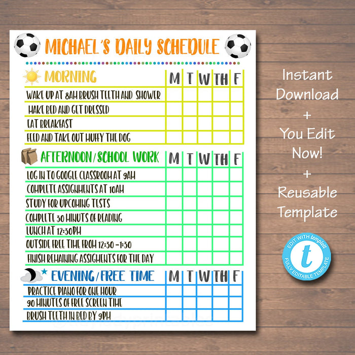 Printable Daily Schedule - Homeschool Subject Checklist Template