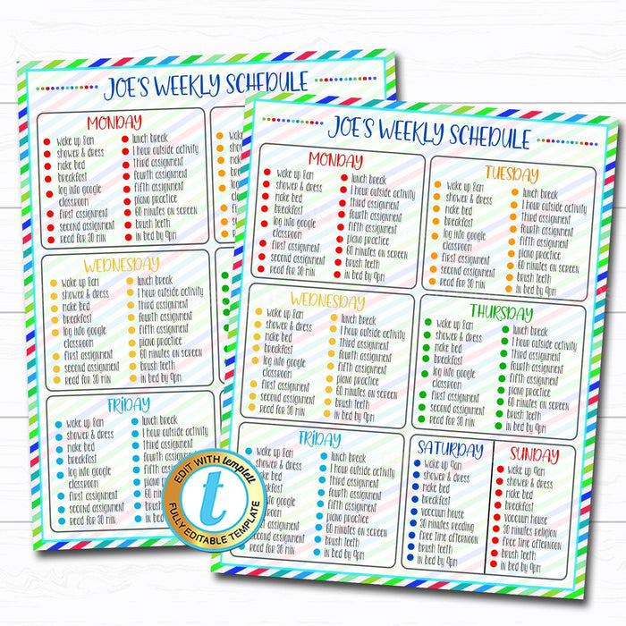 Printable Weekly Schedule - Homeschool Daily Subject Checklist - Printable DIY Template