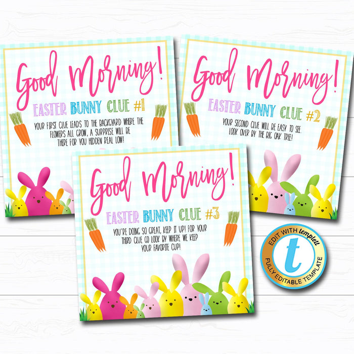Easter Bunny Scavenger Hunt Game - Printable Clue Cards - Kids Easter Morning Letter From Easter Bunny - DIY Instant Download Editable Template