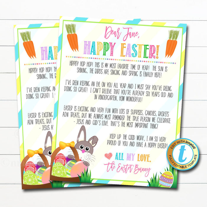 Easter Bunny Scavenger Hunt Game - Printable Clue Cards, Kids Easter Morning Letter From Easter Bunny - DIY Instant Download Editable Template