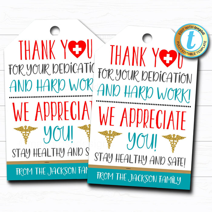 Nurse Appreciation Gift Tag - Thank You Frontline Workers - DIY Editable Template