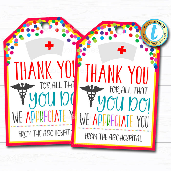 Nurse Appreciation Gift Tag, Thank You Frontlines Worker, Medical Hospital Staff Doctor Gift, Nurse Appreciation Week DIY Editable Template