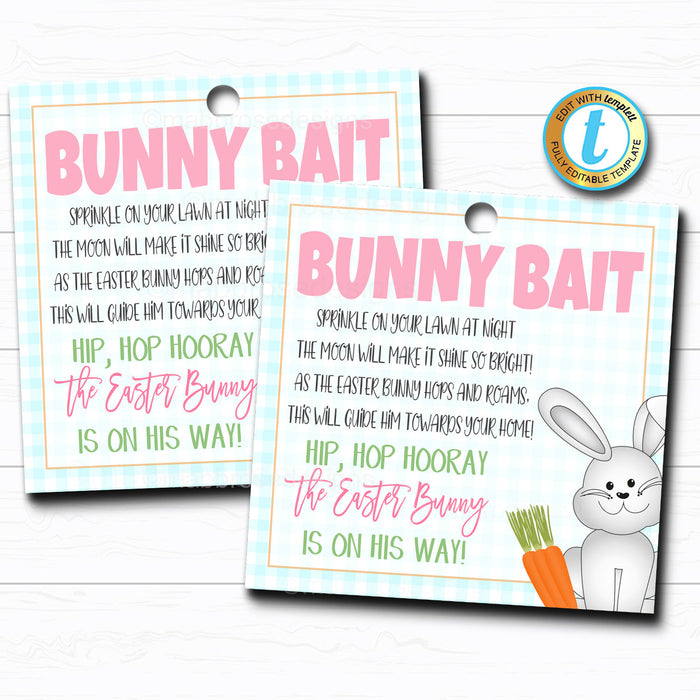 Easter Bunny Bait - Printable Gift Tags - Kids Easter Eve Activity DIY Instant Download Editable Template