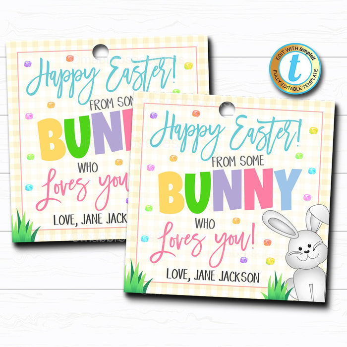 Easter Bunny Printable Gift Tags "Some Bunny Loves You" - DIY Instant Download Editable Template