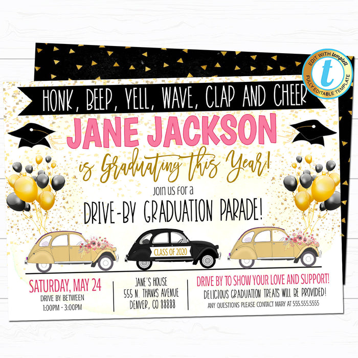 Drive By Graduation Parade Invitation - DIY Editable Template